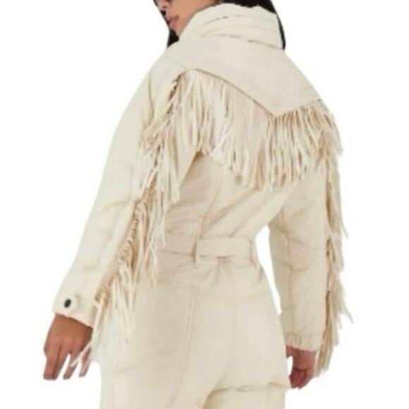 Stunning ivory Fringe skiing outfit SzM winter snow wear snowboard ski wear - Picture 2 of 16